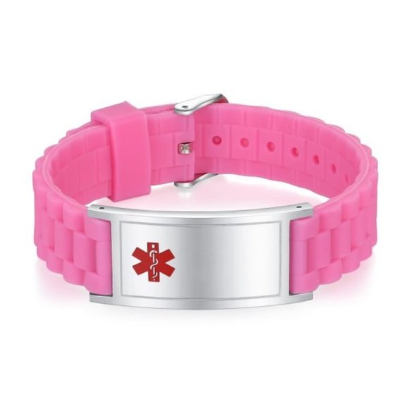 NEW! Lymphedema Alert No BP IV Pink Braided Stainless Silicone Medical Bracelet - Picture 1 of 3